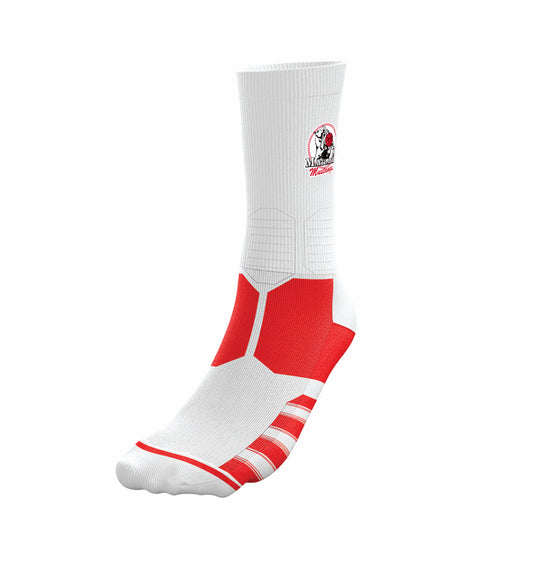 Maitland Mustangs Performance Socks - WHITE/RED