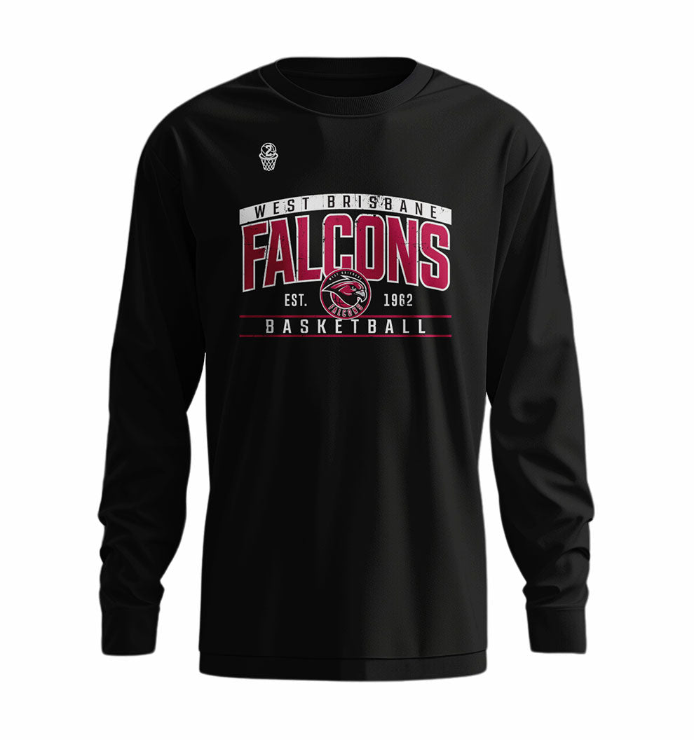 West Brisbane Falcons Courtside Long Sleeve T-shirt - Black